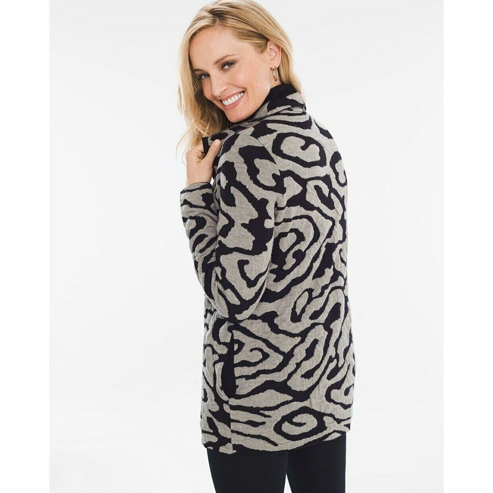 Chico's Boiled Wool Animal Print Cardigan Sweater - Picture 2 of 12